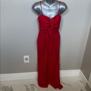Francesca's Collections Red Jumpsuit with Spaghetti Straps and Wide-Leg Pants